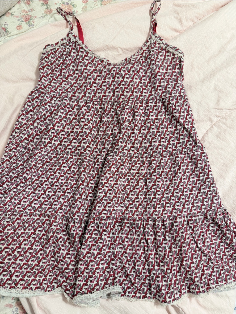 Adorable Red & White Patterned Heel Dress